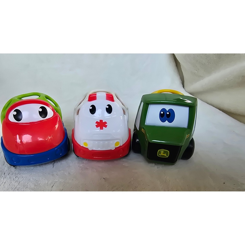 Oball Go Grippers Toy Vehicle Lot John Deere Tractor Ambulance Race Car 3pc Set